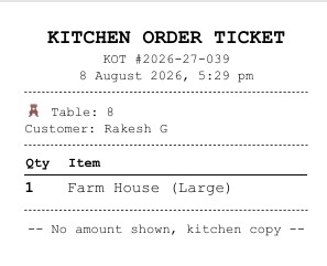 Printed kitchen order ticket